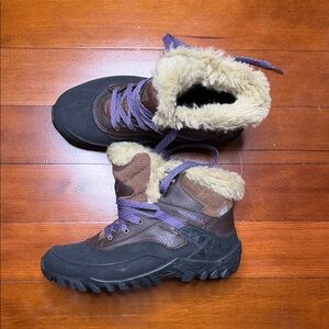 Merrell Brown and Purple Faux-Fur Winter Boots